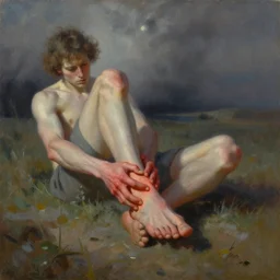 Soul leaving body after stubbing toe, throbbing, hurting, ouch, ouch!, surrealism, oil painting