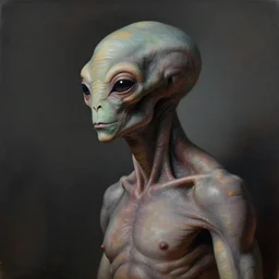 portrait of extraterrestrial male lifeform, three quarter view, dramatic lighting, painted by andreas rocha
