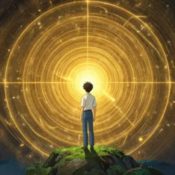 a man standing astonished, hyper detailed, transcending, infinity, miyazaki, illustration, dan seagrave, concept art, mysterious, golden ratio, artstation