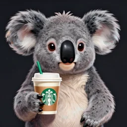 a portrait of an anthropomorphic koala holding a starbucks coffee, cyberpunk!, fantasy, elegant, digital painting, artstation, concept art, matte, sharp focus, illustration, art by josan gonzalez