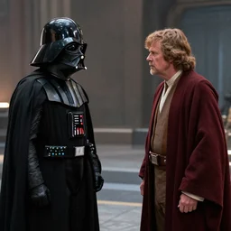 film still of Darth Vader debates obi wan kenobi in congress in the new Star Wars movie, 4k