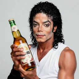 michael jackson holding a huge bottle of beer, real life skin, intricate, high detailed, artstation, concept art, smooth, sharp focus, art by artgerm and greg rutkowski