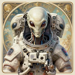symmetry!! portrait of alien made of parts of an astronaut in the style of horizon zero dawn, machine face, intricate, elegant, highly detailed, digital painting, artstation, concept art, smooth, sharp focus, illustration, art by artgerm and greg rutkowski and alphonse mucha, 8 k