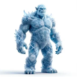 tattooed ice golem, detailed 3d character render, full body, standing, isolated on a pure white background, centered, whole figure in frame, sharp focus, studio lighting