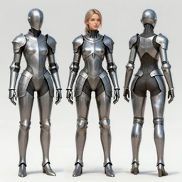 realistic futuristic girl cyborg medieval armor metal  clean design by apple , character sheet, Greg Rutkowski, Zabrocki, Karlkka, Jayison Devadas, Phuoc Quan, trending on Artstation, 8K, tsutomu nihei, giger  , zenith view, pincushion lens effect.