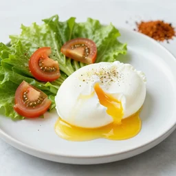 poached eggs, salad, and spices
