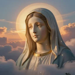 shape of huge virgin mary face in sunset clouds