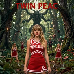 twin peaks movie poster art portrait of taylor swift as the local cheerleader being sacrificed to the moloch in a ritual in the grove, nostalgic, domestic, highly detailed, digital painting, artstation, concept art, smooth, sharp focus, illustration, by godward, gustav moreau, saturno butto, boris vallejo, austin osman spare and david kassan