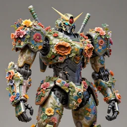 colourful vfx art - portrait of army mecha robot wrapped in flowers & vines, art by utagawa kunisada, volumetric light, ray tracing, sharp, detailed, digital painting, illustration, highly detailed, intricate detail, unreal engine, octane render, pinterest, behance, art station,