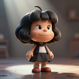 Mafalda from Quino, epic lighting, 8K, Rendered in Cinema4D, 8K 3D, CGSociety, ZBrush, volumetric light, lightrays, atmospheric, octane