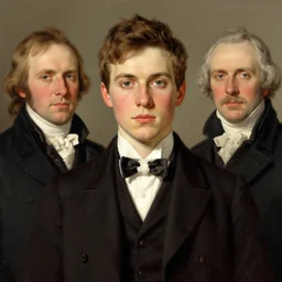 portrait of a young man, illustrated by grant wood, alastair christian adams and henry raeburn