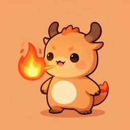 cute digital creature breathing fire, solid color background