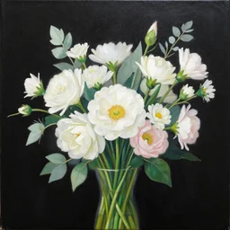 a painting of a bouquet of flowers on a black background, a detailed painting by Earnst Haeckel, behance contest winner, fantasy art, made of crystals, detailed painting, digital illustration