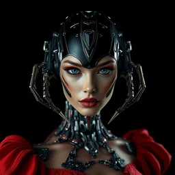 portrait of beautiful robot female super model, perfect symmetrical pose, sharp, by irakli nadar with intricate detailed wearing victorian dress designed by alexander mcqueen and rocky gathercole, haunting, elite, elegant, ruan jia, dark, hyper detailed, concept art, cel shading, super sharp, by gustav klimt, rim and back lighting, sharp focus, black background, intricate,