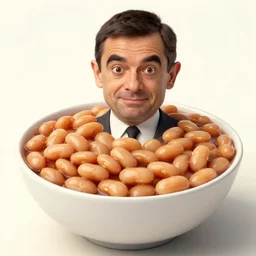 mr bean is fused into a bowl of baked beans, artstation, cgsociety, 8 k