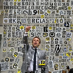 film still Emmanuel Macron at Wall street stock exchange, exulting from joy, in the big short (2015)
