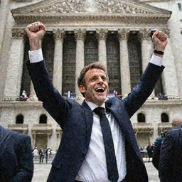 film still Emmanuel Macron at Wall street stock exchange, exulting from joy, in the big short (2015)