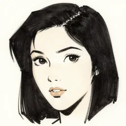 female macro fhead shot, flat ink sketch by darwyn cooke and bruce timm
