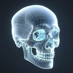 skull, glowing 3d wireframe