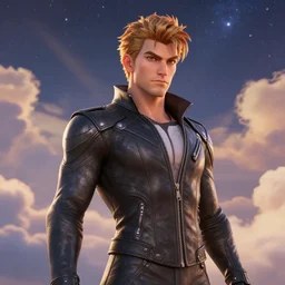 tracer from overwatch wearing a skintight leather jacket, art by moebius, starry sky, gorgeous clouds, god rays, fantasy art, octane render, ureal engine, high detail, alphonse mucha, greg rutkowski, james gurney, johannes voss
