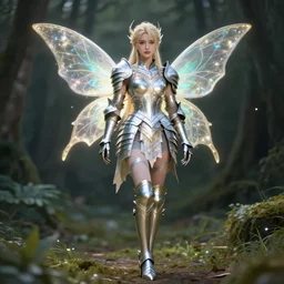 full body photo of a beautiful fairy warrior with sparkling armour