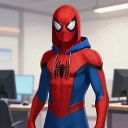 peter parker with spider - man hoodie as a cryptocurrency trader in fate stay night anime style