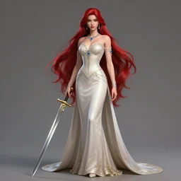gender : female, race : human, job : noble, clothes : fine gowns, weapon : ceremonial sword, accessories : jewelry, body type : slender, hair color & style : long and red,, made by stanley artgerm lau, wlop, rossdraws, artstation, cgsociety, concept art, cgsociety, octane render, trending on artstation, unreal engine, 4 k, 8 k,