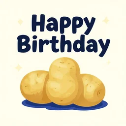 happy birthday card design, bold colors, potatoes