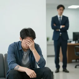 a nervous man waiting for his boss, the office, photo, candid