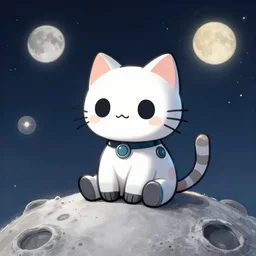 cute little robotcat sitting on the moon, fantasy, concept art, artstation, tyler edlin, feng zhu, greg rutkowski, thomas karpi