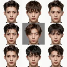 collage of various men's hairstyles, small parts, long or short hair, highly detailed, photorealistic, face symmetry, digital art by wlop, artgerm, artstation, 8 k