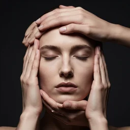 portrait of a face made of hands, studio light, artistic approach
