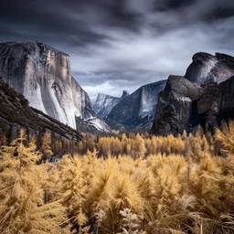 award winning landscape photography of yosemite national park by andy lee, beautiful light, moody, long exposure, high contrast, infrared photography, ir filter, dramatic lighting, clouds, rule of thirds, golden ratio, layers