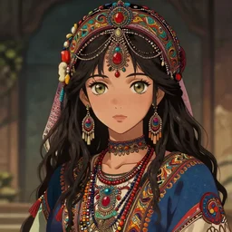 a beautiful bohemian girl, intricate, highly detailed, digital painting, pixiv, artstation, official media, anime key visual, concept art, rich vivid colors, ambient lighting, sharp focus, illustration, art by wlop