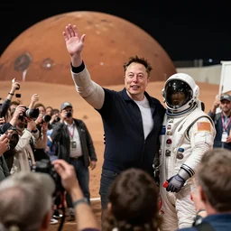 elon musk waving to a crowd after going to mars
