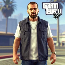 Tunahan Kuzu in GTA V, cover art by Stephen Bliss, artstation, no text