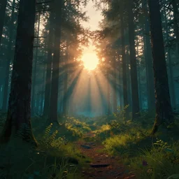 realistic vaporwave forest sunrise 4k