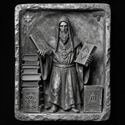 tintype of a pagan cultist with occult books