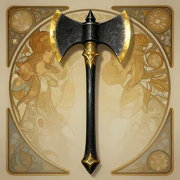 great axe, symmetry, black handle, obsidian details, golden edge, high fantasy, dnd, concept art, illustration, by by artgerm, greg rutkowski, alphonse mucha