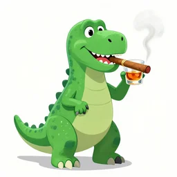 barney the dinosaur from kids show drinking whisky and smoking a cigar, portrait art by, digital art, trending on artstation
