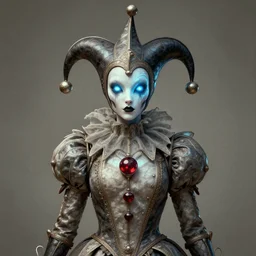 front shot of a court jester character, hyperdimensional, bioluminescent, ((intricate)), elegant, highly detailed, centered, (((artstation, concept art, smooth, sharp focus, artgerm, Tomasz Alen Kopera, Peter Mohrbacher, donato giancola, Joseph Christian Leyendecker, WLOP, Boris Vallejo))), mugshot!!!!!, ugly!!!!!!, octane render, nvidia raytracing demo, grainy, muted