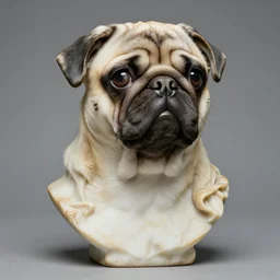 Marble bust depicting the head of a pug