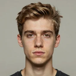 man in his twenties with brown blond short quiff hair and thin slightly round facial structure with cleft chin, straight eyebrows and prominent nose, good definition of cheekbones, big hazel nut brown eyes, narrow face, slim body, atmospheric lighting, painted, intricate, 4k, highly detailed by Charlie Bowater
