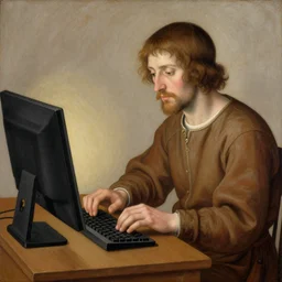 Medieval painting of a man creating sick beats on his computer