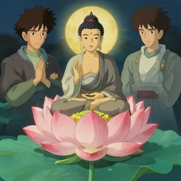 buddhism, lotus, in the style of studio ghibli, j. c. leyendecker, greg rutkowski, artem
