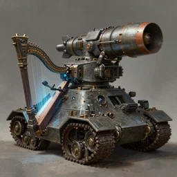 medieval - cyberpunk battletank with giant rocketturret and tanktracks playing on the laser harp, cyberpunk 2 0 8 8, elegant, digital illustration, detailed, intricate, sharp focus, digital painting, deep focus, digital painting, artstation, concept art, matte, art by artgerm and greg rutkowski and alphonse mucha