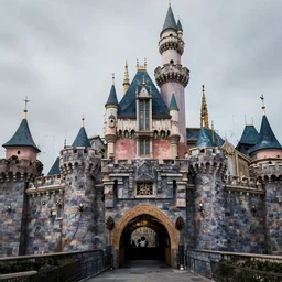 Abandoned disneyland castle, with cobwebs and cracks, 4k uhd, 24mm f/3.5