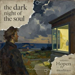 the dark night of the soul, painting by shaun tan, detailed, intricate, torn paper decollage, oil on canvas by edward hopper, ( by mattias adolfsson ), by moebius
