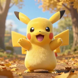 real life raichu pokemon, cute!!!, adorable!!!, playful!!!, fluffly!!!, happy!!!, cheeky!!!, mischievous!!!, ultra realistic!!!, autumn, clear weather, golden hour, sharp focus