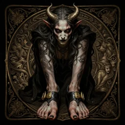 portrait of a demon wearing toe shoes ( vibram five fingers ), digital art, grim - lighting, high - contrast, intricate, elegant, highly detailed, centered, digital painting, artstation, concept art, tyler jacobson, greg rutkowski, alphonse mucha, karol bak, magalie villeneuve